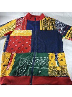 Reason Clothing Men XL Bandana Patchwork Zip Up Track Jacket Multicolor Paisley